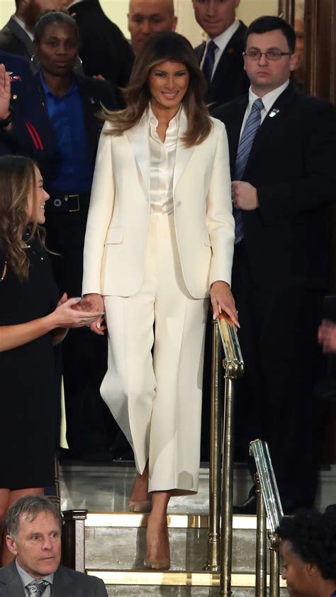 white christian dior pantsuit worn by melania|Melania Trump's White Dior Suit at State of the Union 2018.